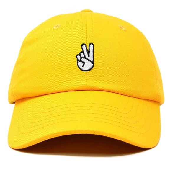 Dalix Peace Sign Embroidered V Cotton Dad Hat Baseball Cap Adjustable Mens in Gold
