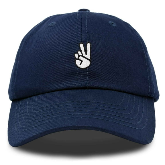 Dalix Peace Sign Embroidered V Cotton Dad Hat Baseball Cap Adjustable Mens in Navy Blue