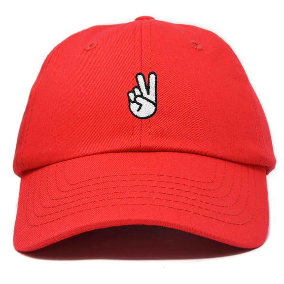 Dalix Peace Sign Embroidered V Cotton Dad Hat Baseball Cap Adjustable Mens in Red