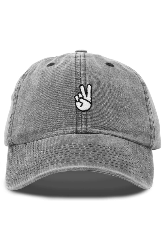 Peace Sign Embroidered V Cotton Dad Hat Baseball Cap Adjustable Mens in Washed Black