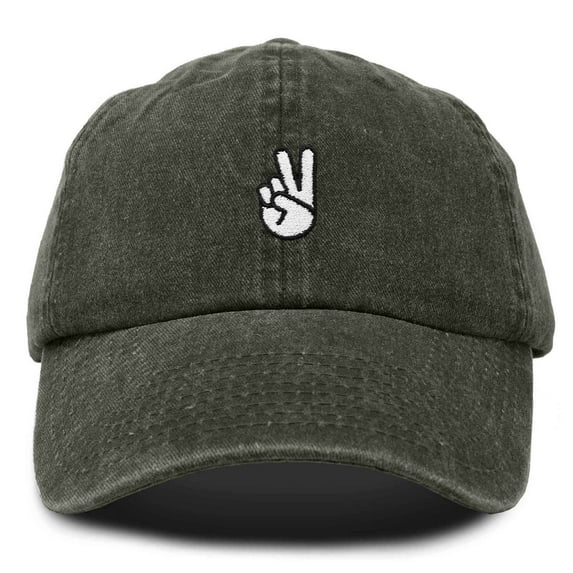 Dalix Peace Sign Embroidered V Cotton Dad Hat Baseball Cap Adjustable Mens in Washed Gray