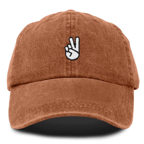 Dalix Peace Sign Embroidered V Cotton Dad Hat Baseball Cap Adjustable Mens in Washed Orange
