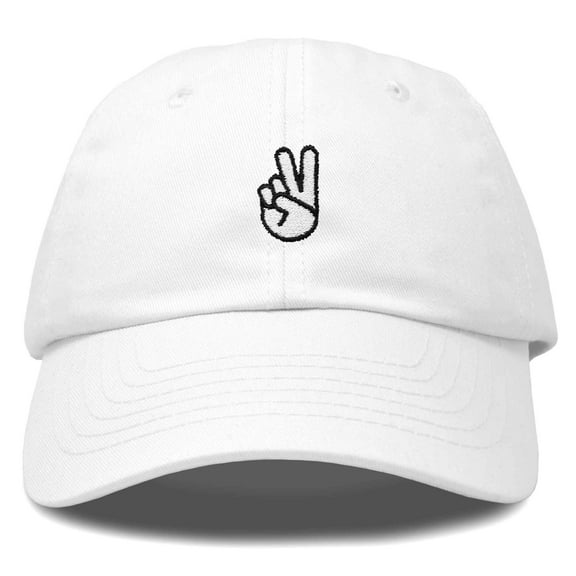 Dalix Peace Sign Embroidered V Cotton Dad Hat Baseball Cap Adjustable Mens in White