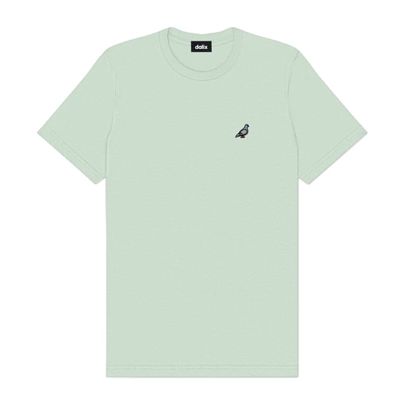 Dalix Pigeon Embroidered Cotton Tee Lightweight Jersey Mens in Sage L Large