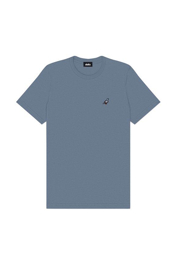 Pigeon Embroidered Cotton Tee Lightweight Jersey Mens in Slate Gray M Medium