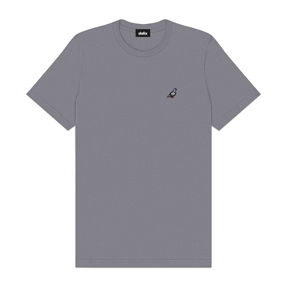 Dalix Pigeon Embroidered Cotton Tee Lightweight Jersey Mens in Storm Gray L Large