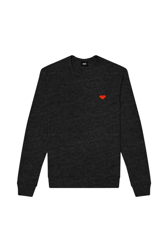 Pixel Heart Embroidered Fleece Crewneck Long Sleeve Sweatshirt Mens in Dark Heather M Medium