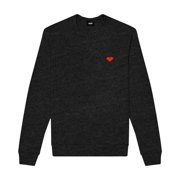 Dalix Pixel Heart Embroidered Fleece Crewneck Long Sleeve Sweatshirt Mens in Dark Heather S Small