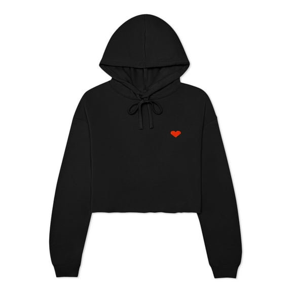 Dalix Pixel Heart Embroidered Fleece Cropped Hoodie Cold Fall Winter Women in Black 2XL XX-Large