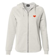 Dalix Pixel Heart Embroidered Fleece Zip Washed Hoodie Cold Fall Winter Women in Bone M Medium