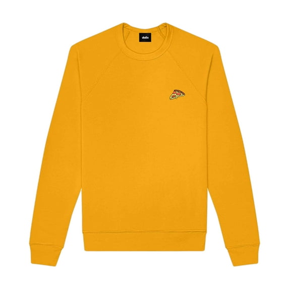 Dalix Pizza Embroidered Crewneck Fleece Sweatshirt Pullover Mens in Gold M Medium