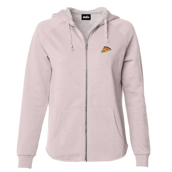 Dalix Pizza Embroidered Fleece Zip Washed Hoodie Cold Fall Winter Women in Blush S Small