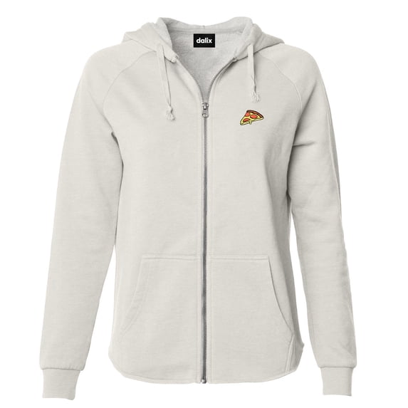 Dalix Pizza Embroidered Fleece Zip Washed Hoodie Cold Fall Winter Women in Bone M Medium