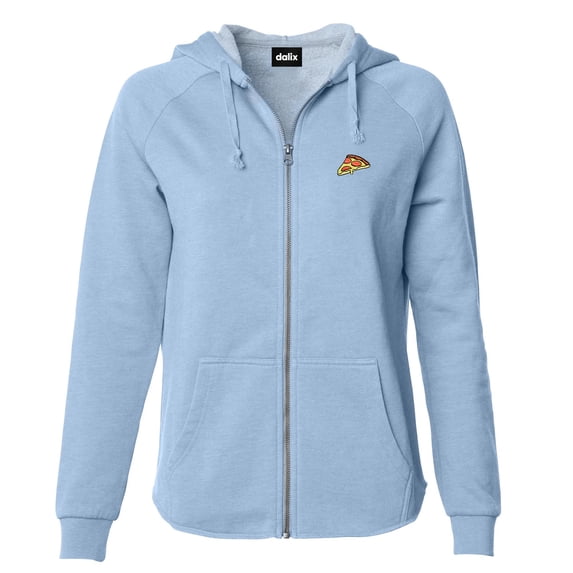 Dalix Pizza Embroidered Fleece Zip Washed Hoodie Cold Fall Winter Women in Misty Blue XL X-Large