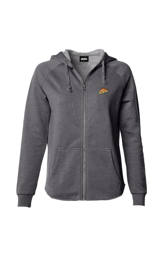 Pizza Embroidered Fleece Zip Washed Hoodie Cold Fall Winter Women in Shadow XL X-Large