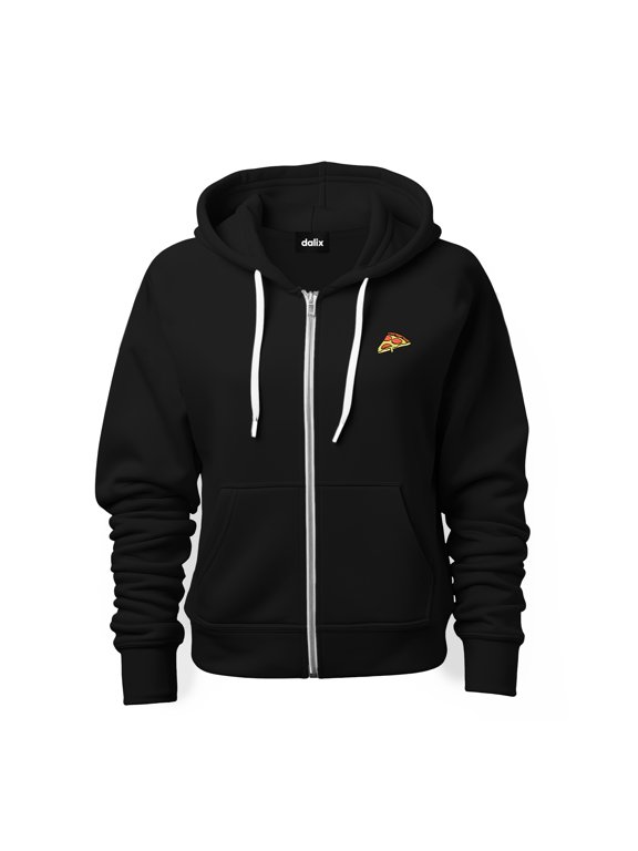 Pizza Embroidered Zip Hoodie Fleece Long Sleeve Pocket Warm Soft Mens in Black 2XL XX-Large