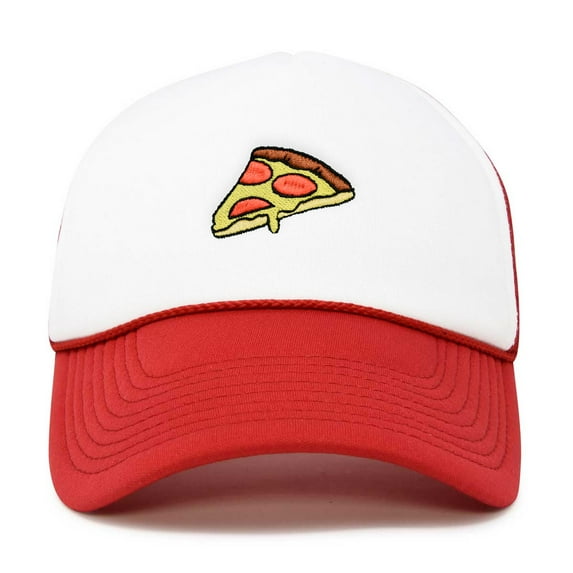 Dalix Pizza Slice Embroidered Mesh Trucker Hat in Red White