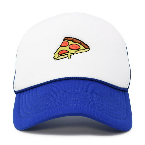 Dalix Pizza Slice Embroidered Mesh Trucker Hat in Royal White
