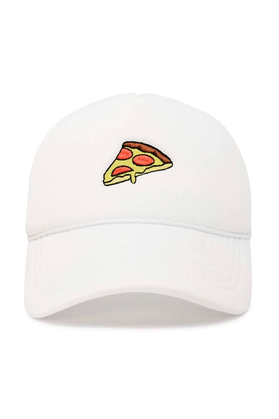 Pizza Slice Embroidered Mesh Trucker Hat in White