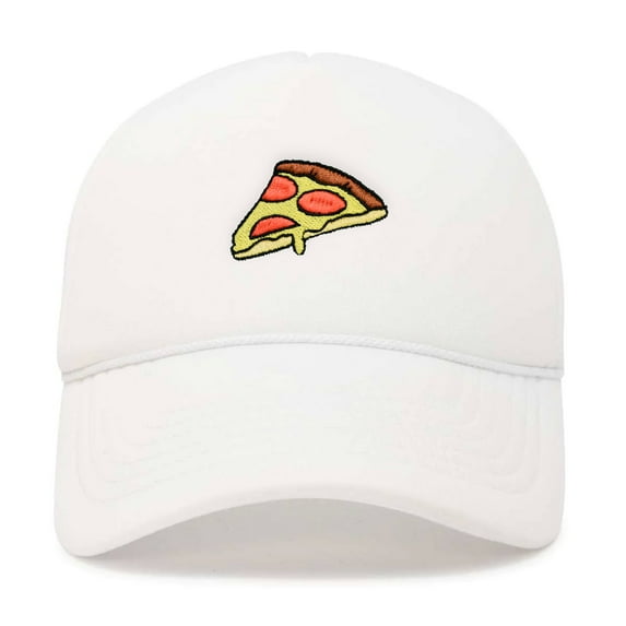 Dalix Pizza Slice Embroidered Mesh Trucker Hat in White