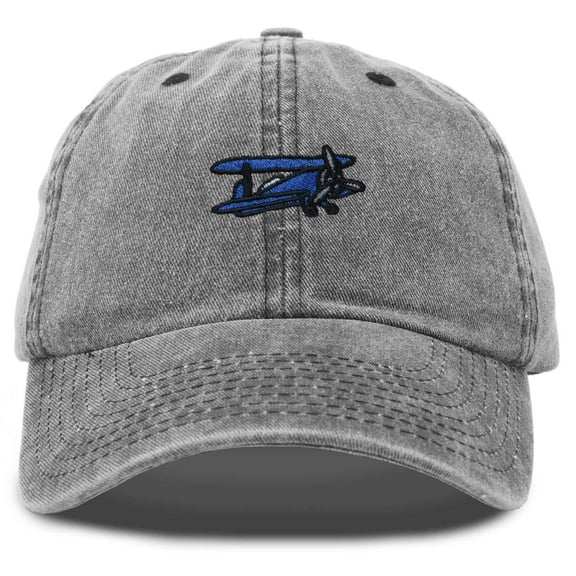 Dalix Propeller Plane Embroidered Cap Cotton Baseball Hat Airplane Men in Washed Black