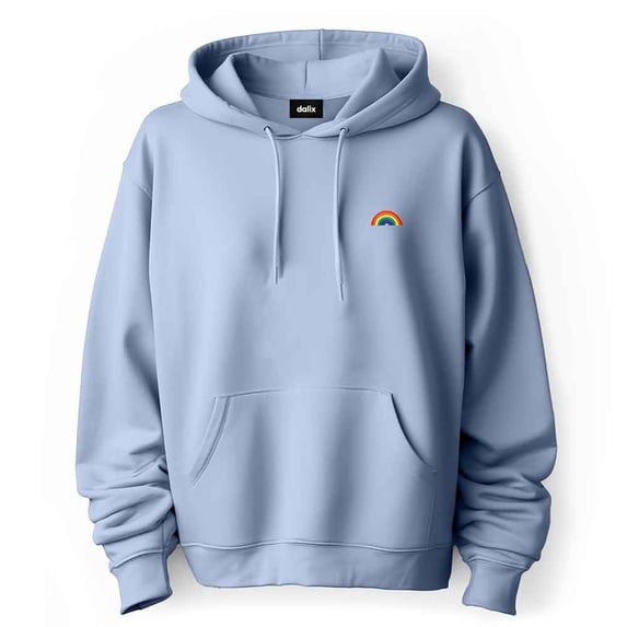 Dalix Rainbow Embroidered Fleece Zip Hoodie Cold Fall Winter Mens in Light Blue S Small