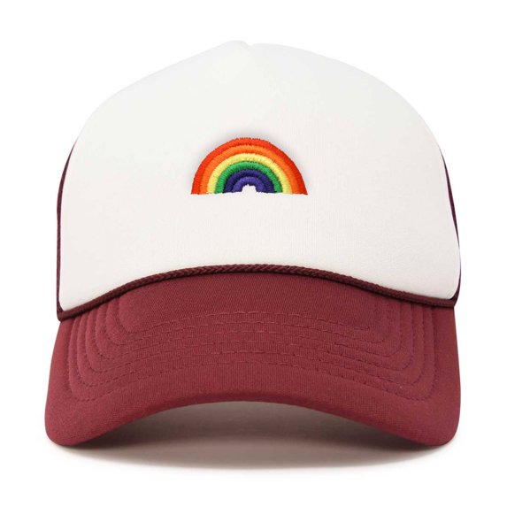 Dalix Rainbow Embroidered Two Tone Trucker Hat in Maroon White