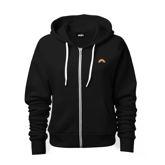 Dalix Rainbow Embroidered Zip Hoodie Fleece Long Sleeve Pocket Warm Soft Mens in Black L Large