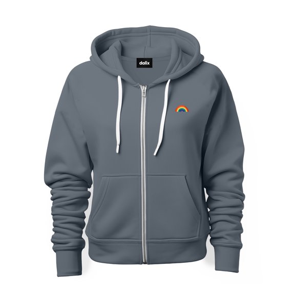Dalix Rainbow Embroidered Zip Hoodie Fleece Long Sleeve Pocket Warm Soft Mens in Steel Blue XL X-Large