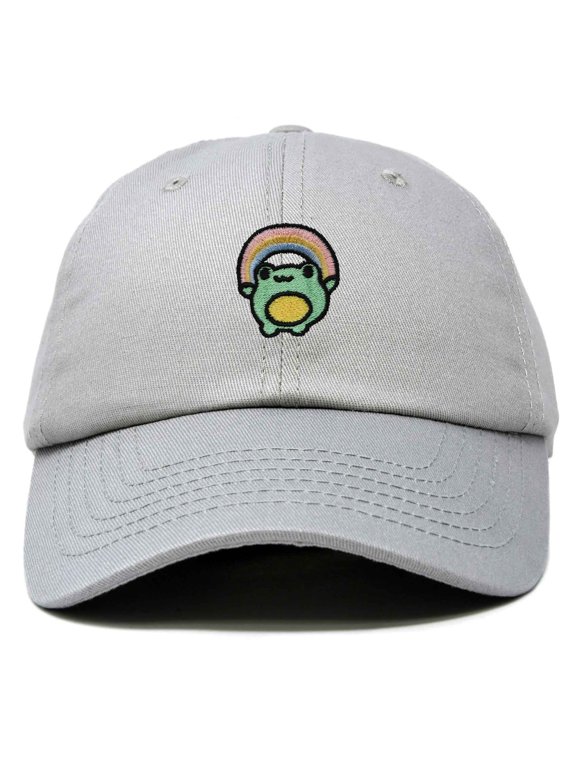 Rainbow Frog Embroidered Womens Cotton Dad Hat Baseball Cap Adjustable in Gray