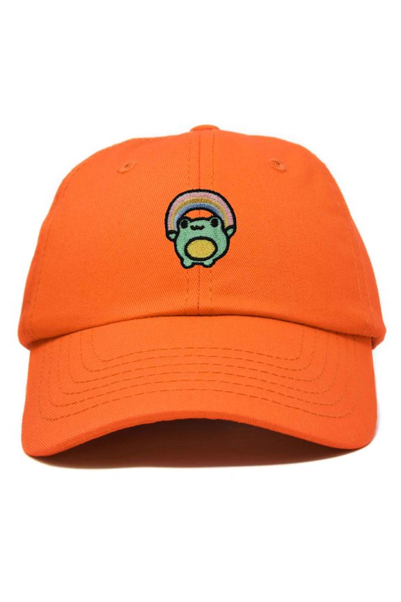 Rainbow Frog Embroidered Womens Cotton Dad Hat Baseball Cap Adjustable in Orange