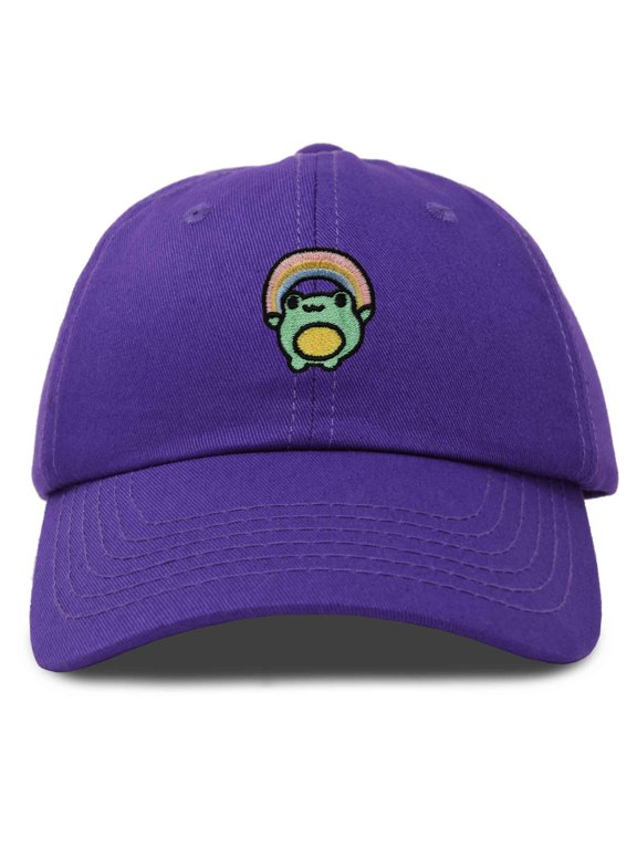 Rainbow Frog Embroidered Womens Cotton Dad Hat Baseball Cap Adjustable in Purple
