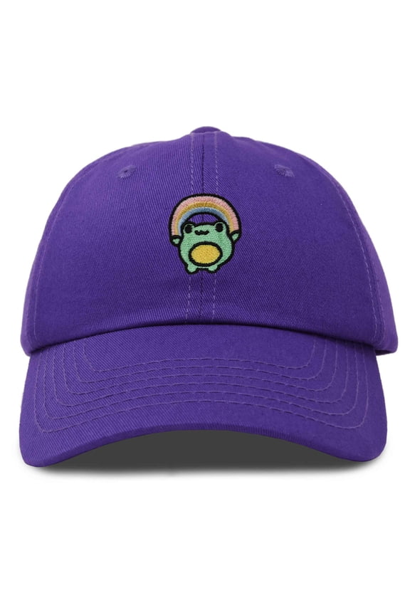 Rainbow Frog Embroidered Womens Cotton Dad Hat Baseball Cap Adjustable in Purple