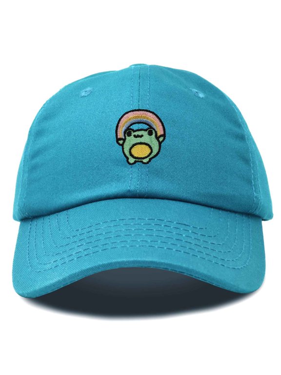 Rainbow Frog Embroidered Womens Cotton Dad Hat Baseball Cap Adjustable in Teal