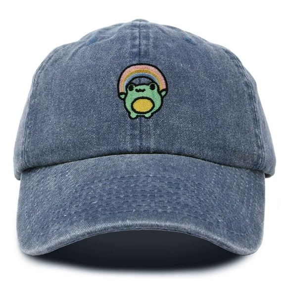 Dalix Rainbow Frog Embroidered Womens Cotton Dad Hat Baseball Cap Adjustable in Washed Navy Blue