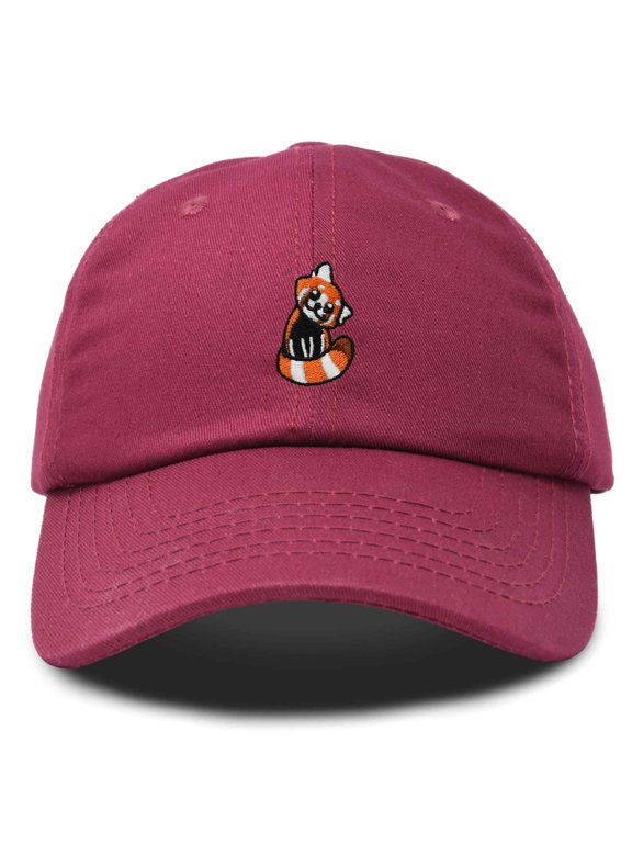 Red Panda Embroidered Cotton Dad Hat Cute Animal Adjustable Baseball Cap for Outdoor Style Womens in Maroon