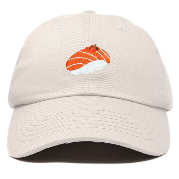Dalix Salmon Nigiri Embroidered Sushi Cotton Dad Hat Baseball Cap Adjustable Womens in Beige