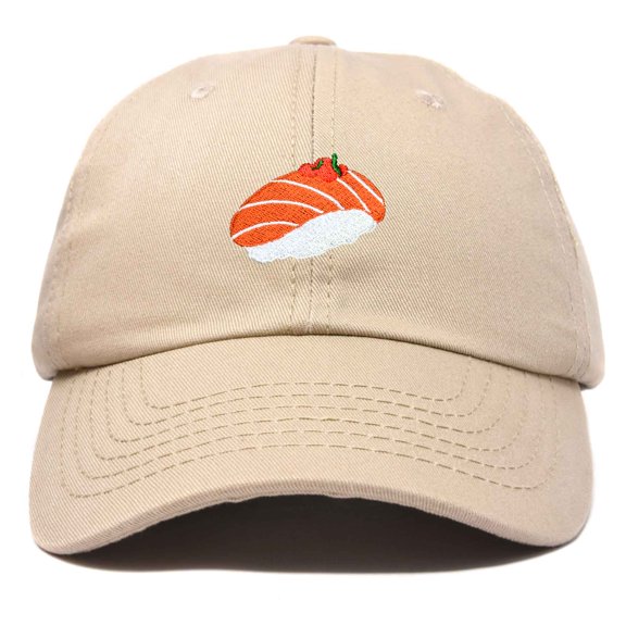 Dalix Salmon Nigiri Embroidered Sushi Cotton Dad Hat Baseball Cap Adjustable Womens in Khaki