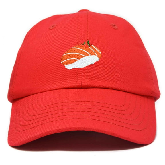 Dalix Salmon Nigiri Embroidered Sushi Cotton Dad Hat Baseball Cap Adjustable Womens in Red