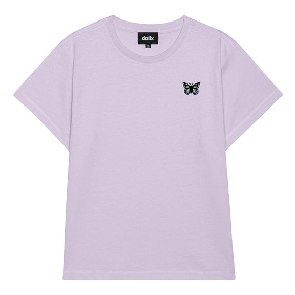 Dalix Butterfly Cropped Tee Lightweight High Waisted Short Sleeve Summer Shirt Womens in Lavender L Large