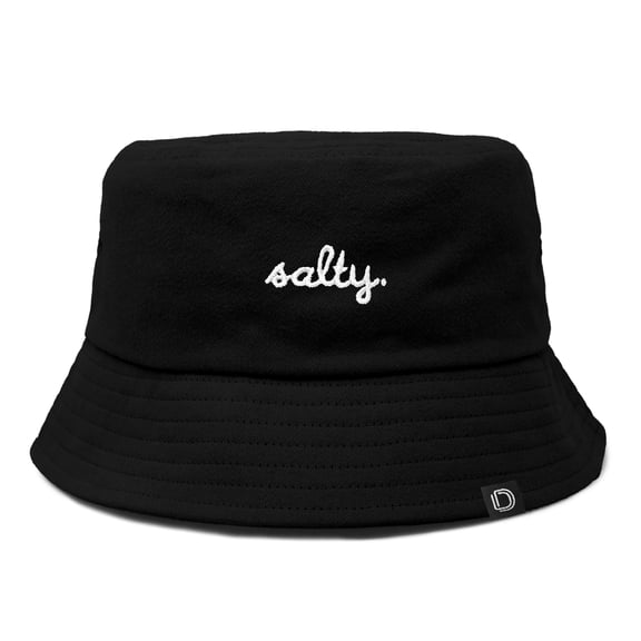 Dalix Salty Embroidered Bucket Hat Cotton Summer Beach Vacation Cap Womens in Black M Medium