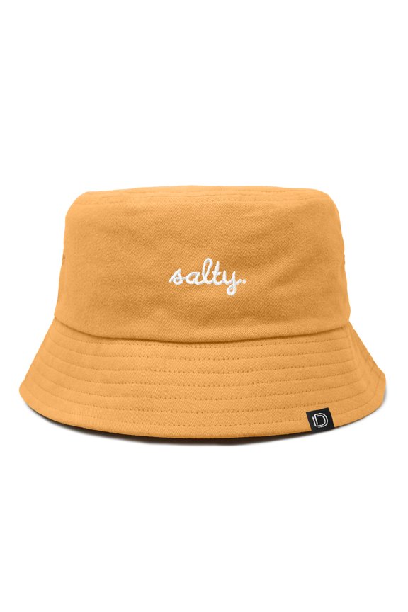 Salty Embroidered Bucket Hat Cotton Summer Beach Vacation Cap Womens in Golden Cream XL X-Large