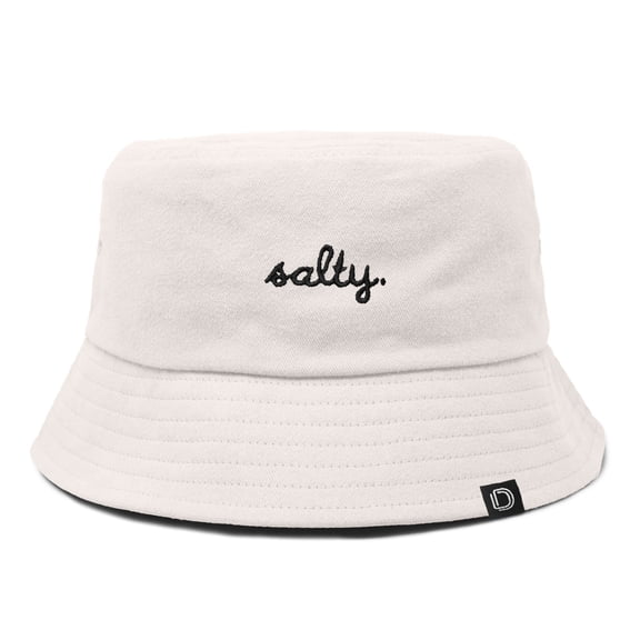 Dalix Salty Embroidered Bucket Hat Cotton Summer Beach Vacation Cap Womens in Parchment White XL X-Large