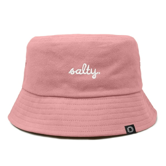 Dalix Salty Embroidered Bucket Hat Cotton Summer Beach Vacation Cap Womens in Peach Melba M Medium