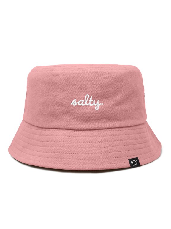 Salty Embroidered Bucket Hat Cotton Summer Beach Vacation Cap Womens in Peach Melba M Medium