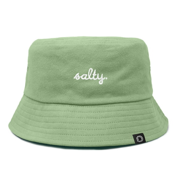 Dalix Salty Embroidered Bucket Hat Cotton Summer Beach Vacation Cap Womens in Turf Green L Large