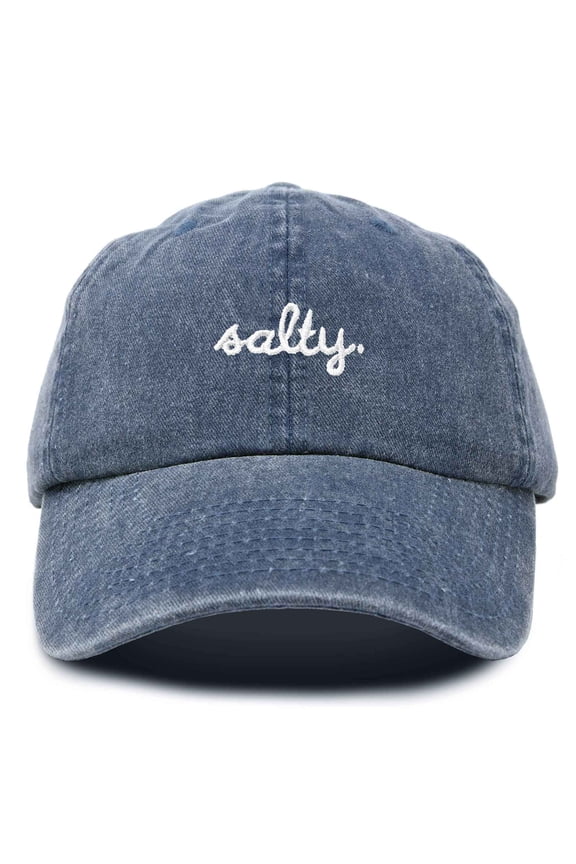 Salty Embroidered Cotton Beach Baseball Cap Adjustable Dad Hat Womens in Washed Navy Blue