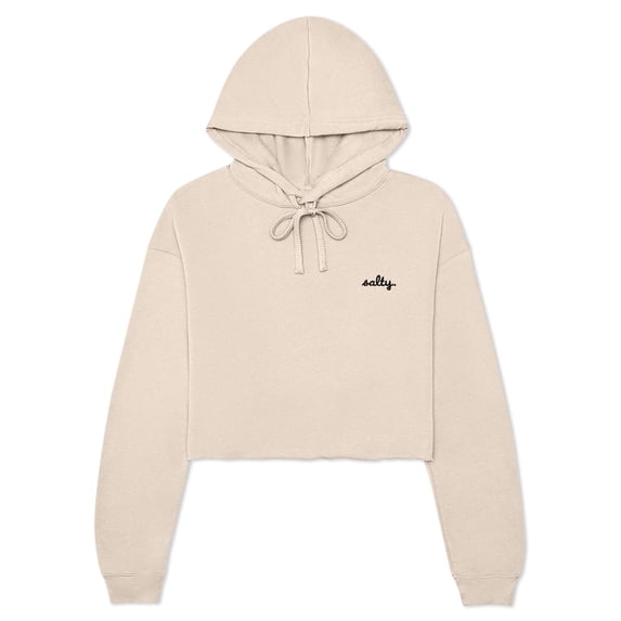Dalix Salty Embroidery Fleece Hoodie Cropped Long Sleeve Drawstring Fall Spring Womens in Heather Dust XL X-Large