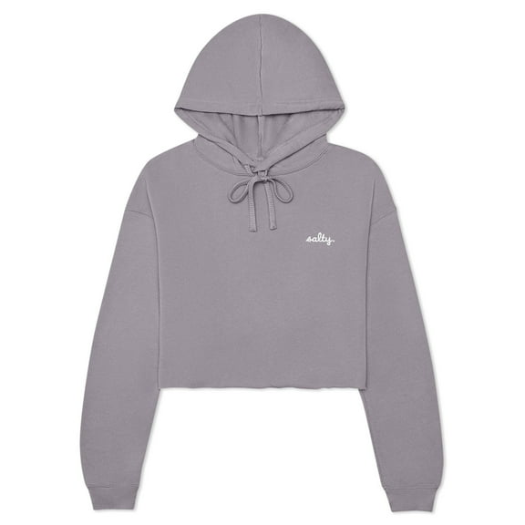 Dalix Salty Embroidery Fleece Hoodie Cropped Long Sleeve Drawstring Fall Spring Womens in Storm Gray XL X-Large