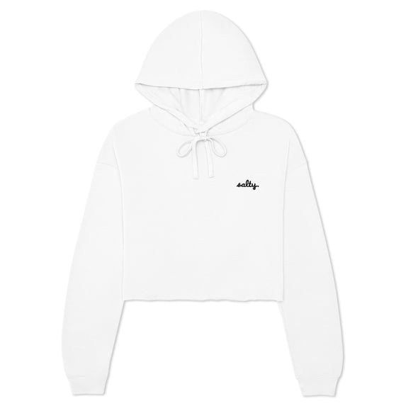 Dalix Salty Embroidery Fleece Hoodie Cropped Long Sleeve Drawstring Fall Spring Womens in White S Small